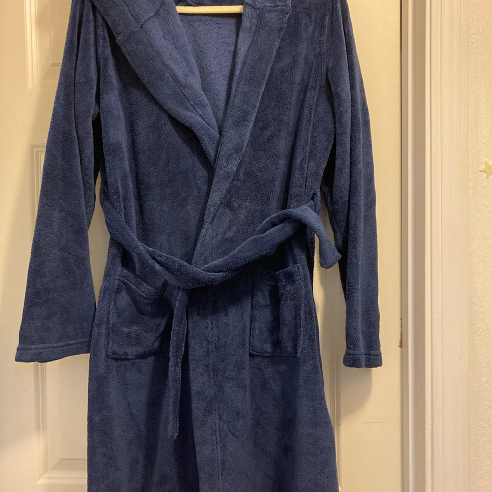 Lands' End Plush Blue Hooded Robe
